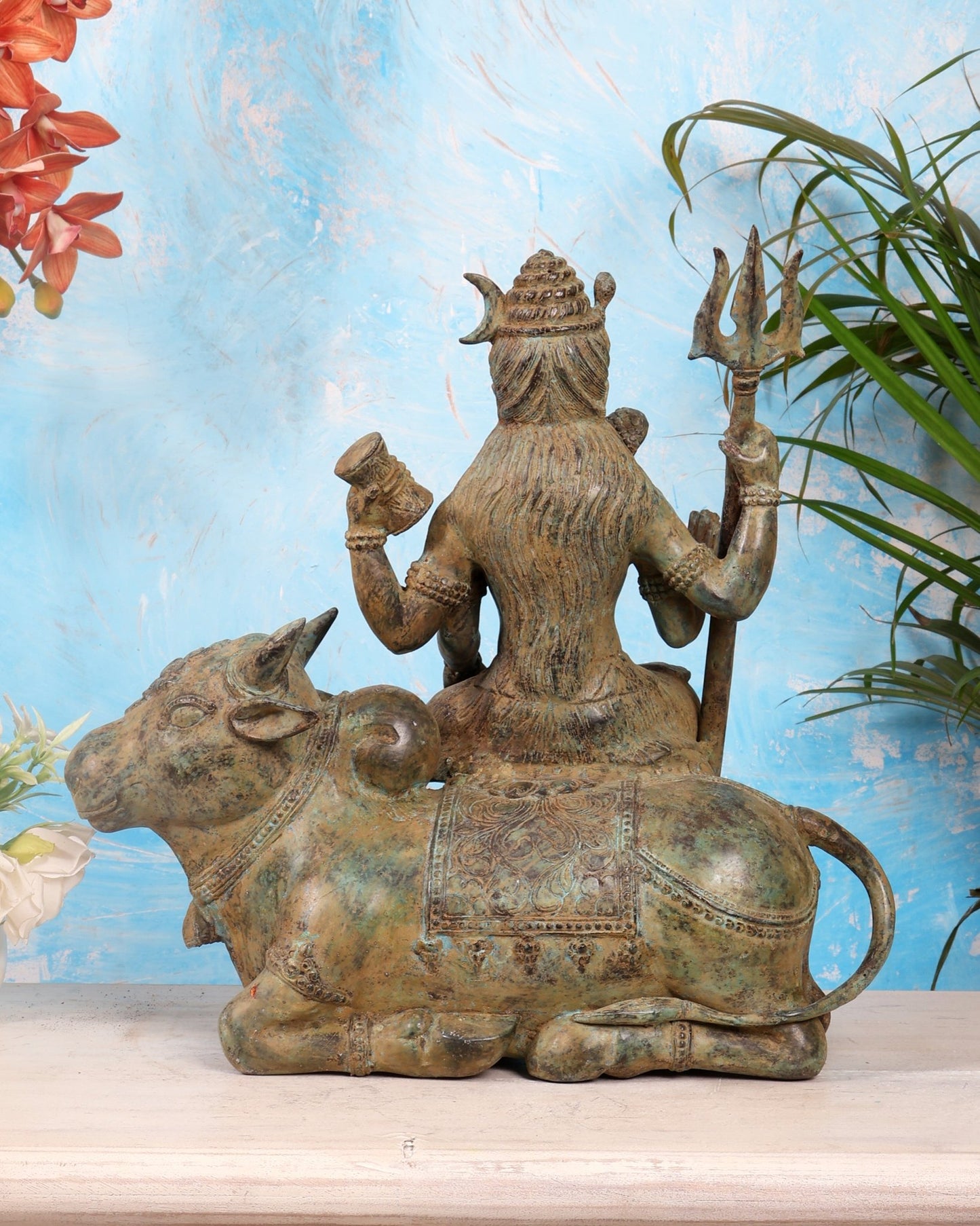 Bronze Lord Shiva Seated on Nandi Idol – Balinese Lost Wax Cast Sculpture (15 Inches) - Budhshiv.com