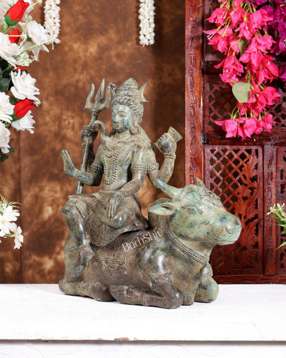 Bronze Lord Shiva Seated on Nandi Idol – Balinese Lost Wax Cast Sculpture (15 Inches) - Budhshiv.com