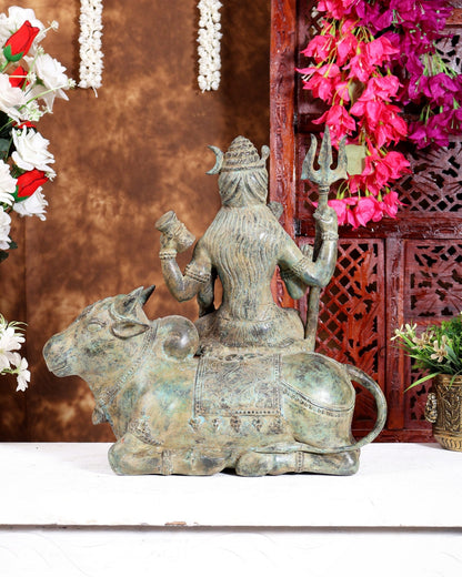 Bronze Lord Shiva Seated on Nandi Idol – Balinese Lost Wax Cast Sculpture (15 Inches) - Budhshiv.com
