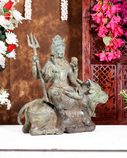 Bronze Lord Shiva Seated on Nandi Idol – Balinese Lost Wax Cast Sculpture (15 Inches) - Budhshiv.com