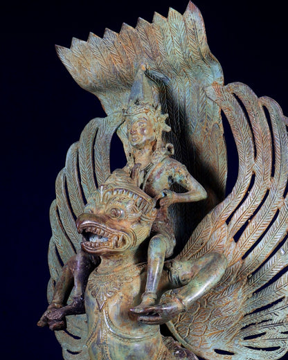 Bronze Lord Vishnu Riding on Garuda Sculpture | Lost Wax | 21" Height | - Budhshiv.com