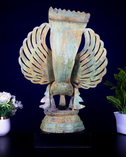 Bronze Lord Vishnu Riding on Garuda Sculpture | Lost Wax | 21" Height | - Budhshiv.com