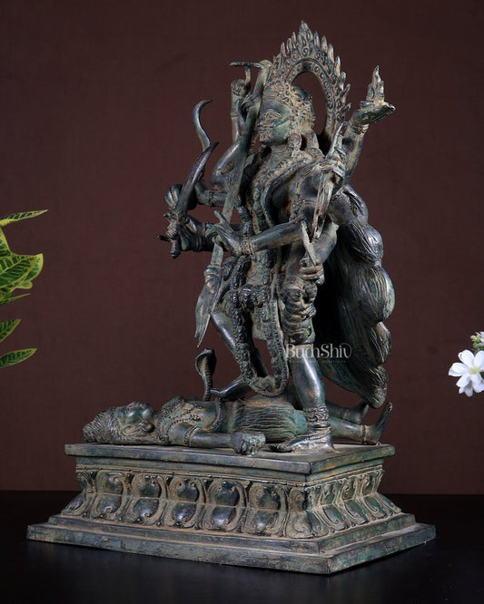 Bronze Mahakali Statue Patina Finish | Lost Wax Sculpture 18 Inch | Hindu Goddess Idol - Budhshiv.com