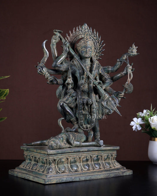 Bronze Mahakali Statue Patina Finish | Lost Wax Sculpture 18 Inch | Hindu Goddess Idol - Budhshiv.com