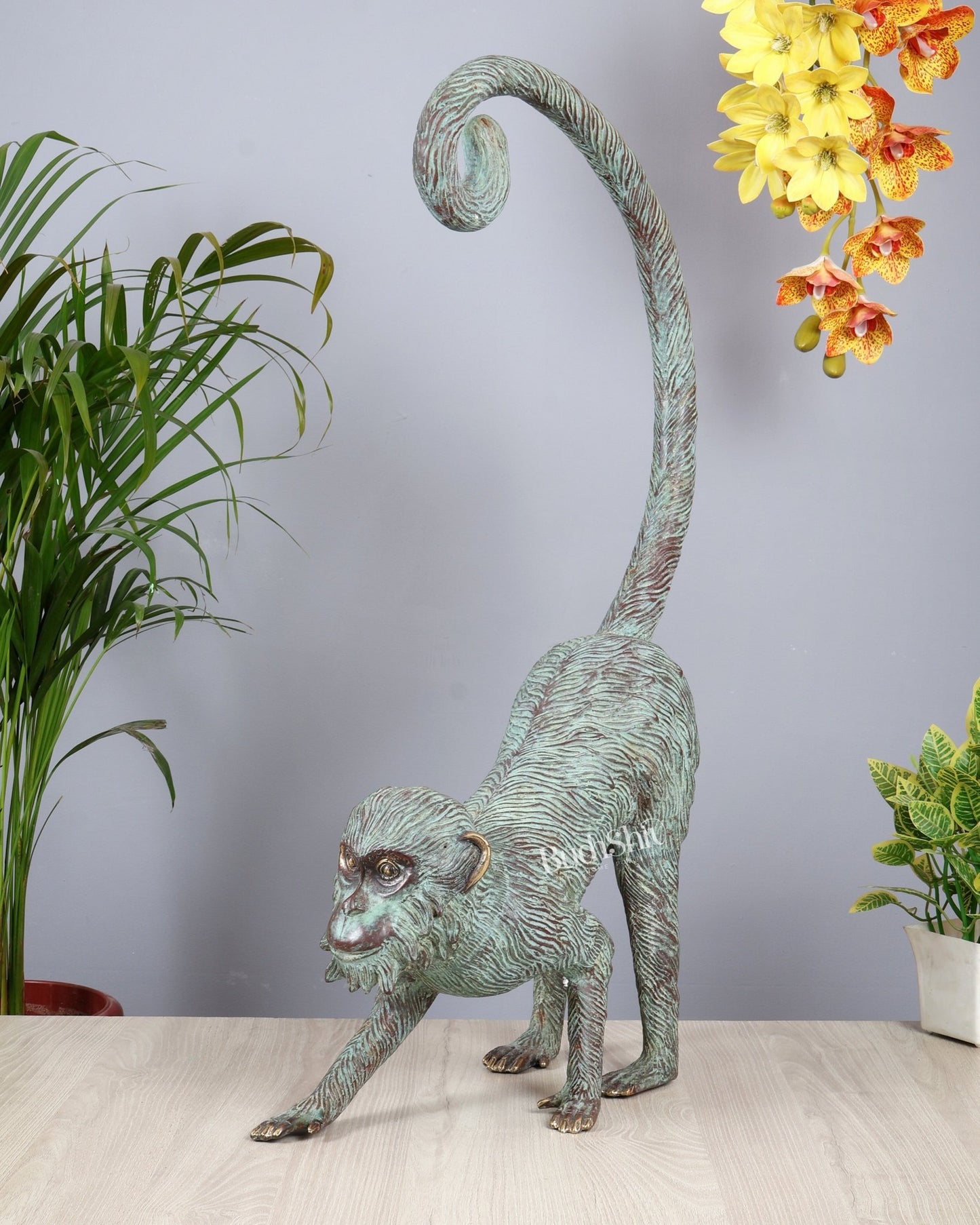 Bronze Monkey Sculpture 30.5 Inch Balinese Art Decor Showpiece - Budhshiv.com