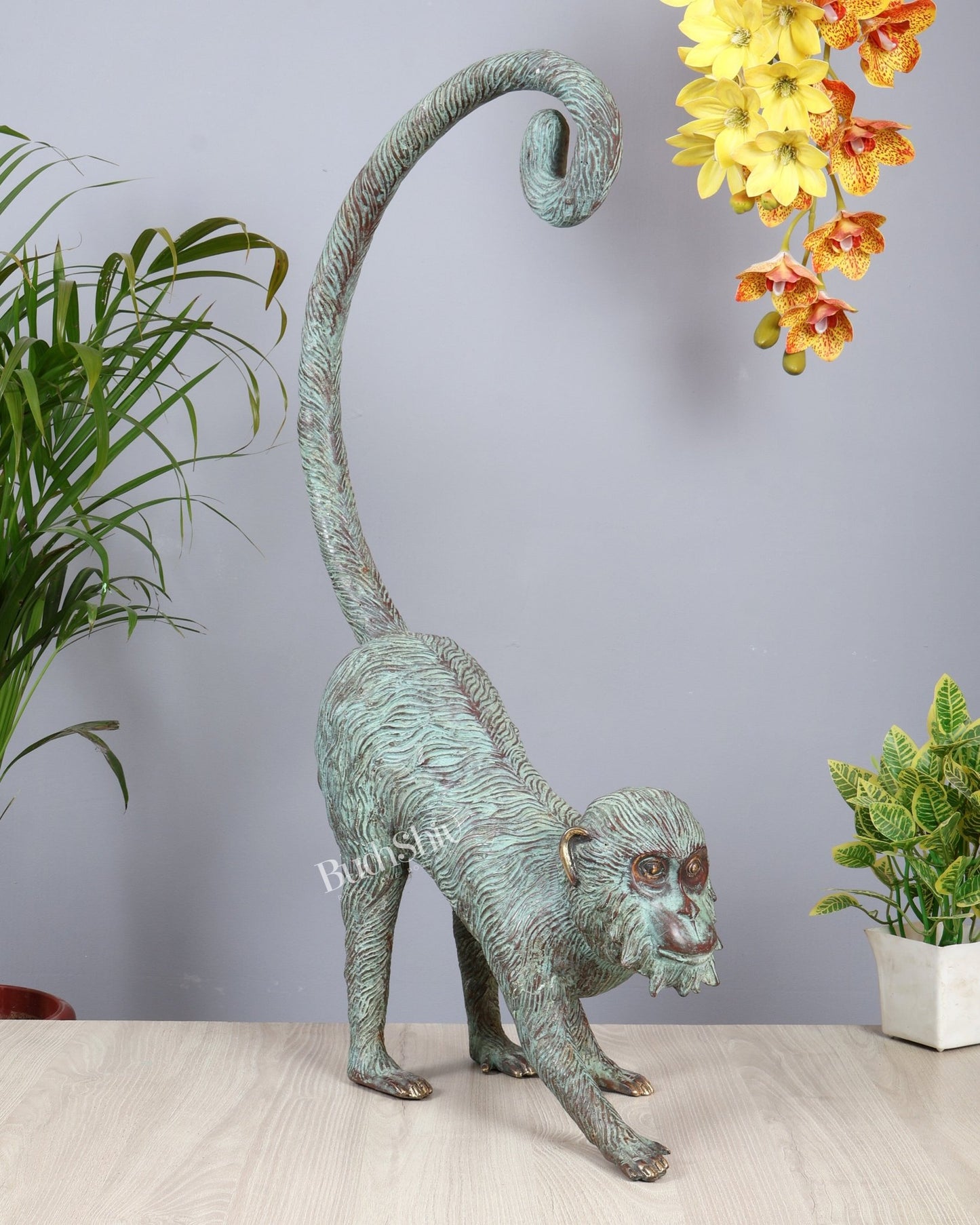 Bronze Monkey Sculpture 30.5 Inch Balinese Art Decor Showpiece - Budhshiv.com