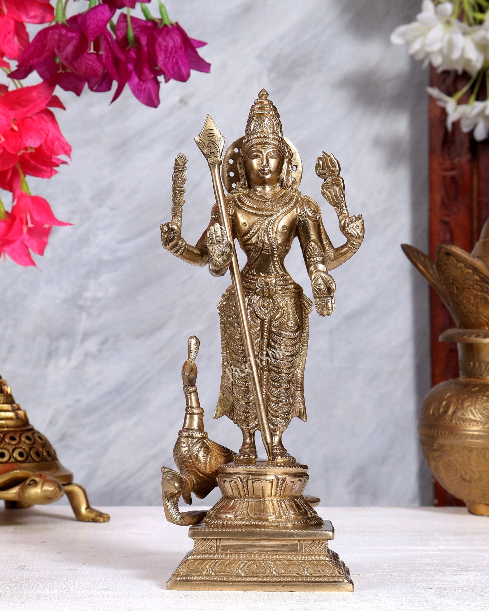 Bronze Murugan Swamy Idol – 8.5 Inch | Lord Kartikeya Bronze Statue - Budhshiv.com