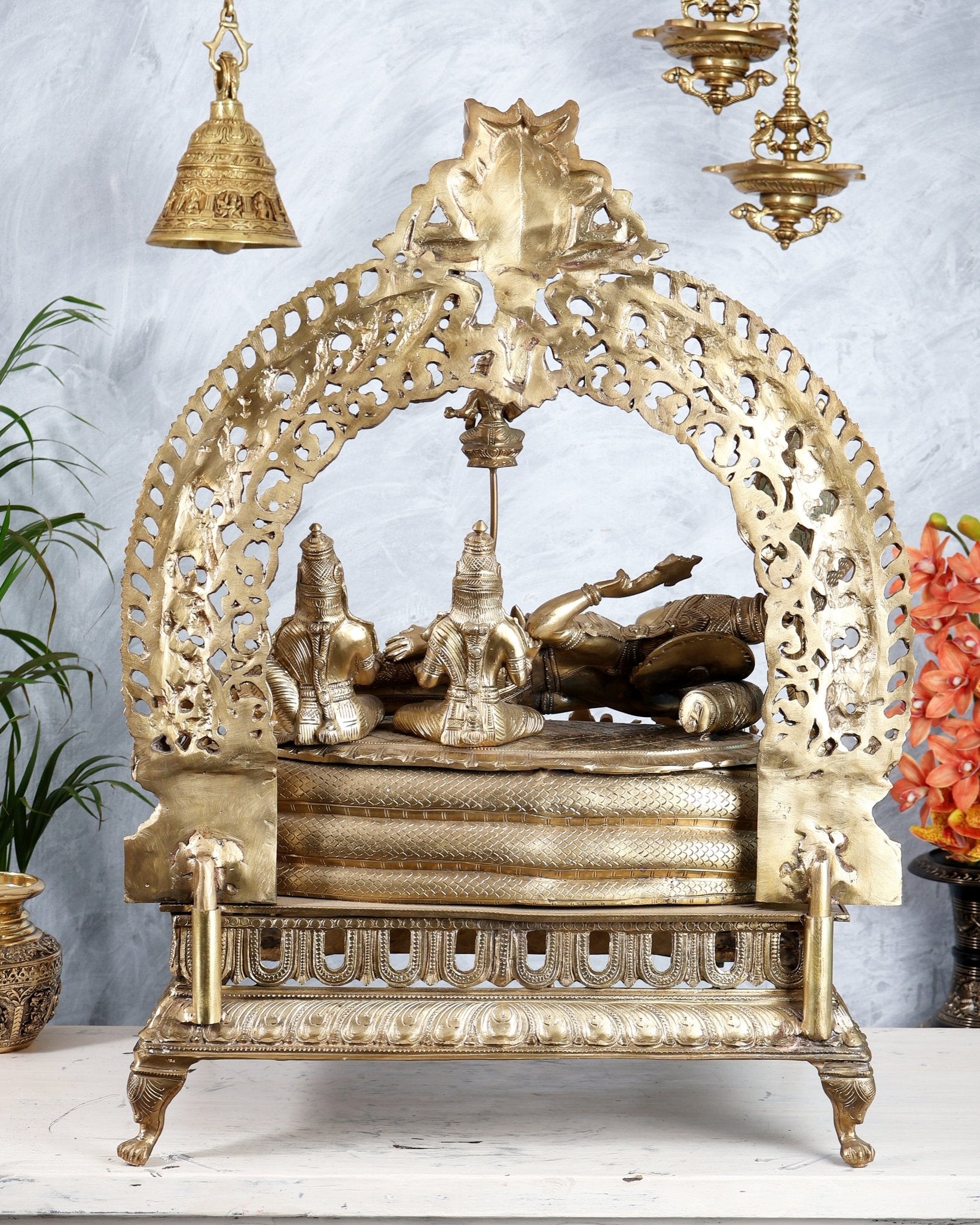 Bronze Padmanabhan Swamy Vishnu with Royal Arch with Dashavatara 27" - Budhshiv.com