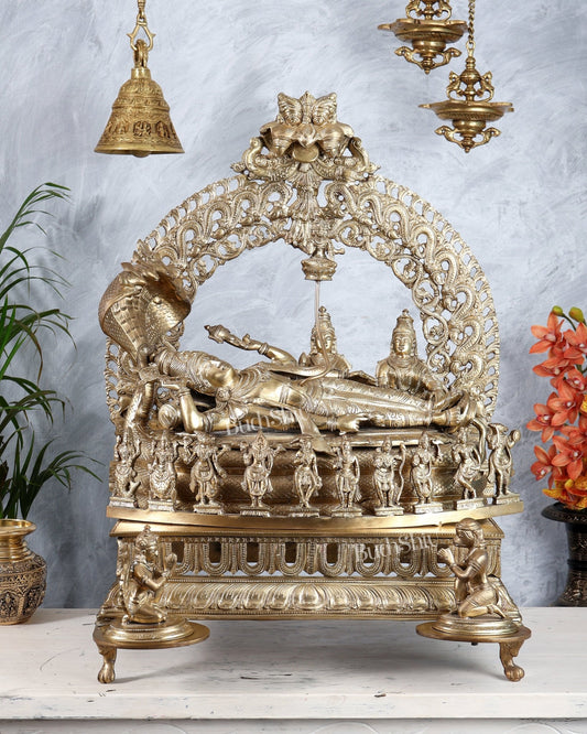 Bronze Padmanabhan Swamy Vishnu with Royal Arch with Dashavatara 27" - Budhshiv.com