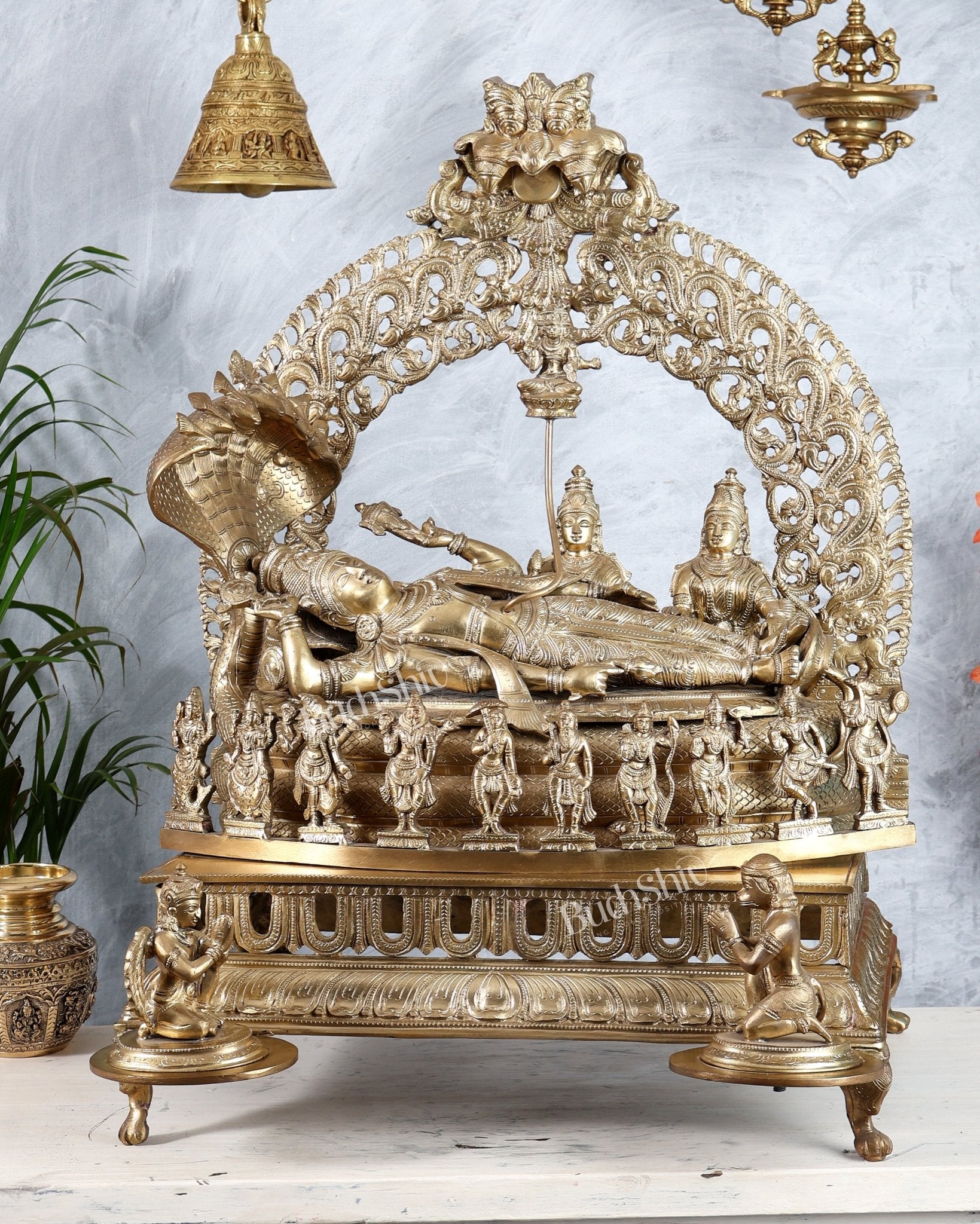 Bronze Padmanabhan Swamy Vishnu with Royal Arch with Dashavatara 27" - Budhshiv.com