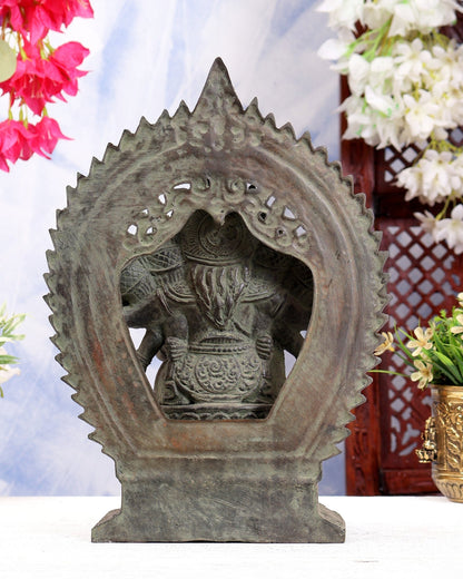Bronze Panchmukhi Ganesha with Prabhavali | Antique Patina | 12.2 inch - Budhshiv.com