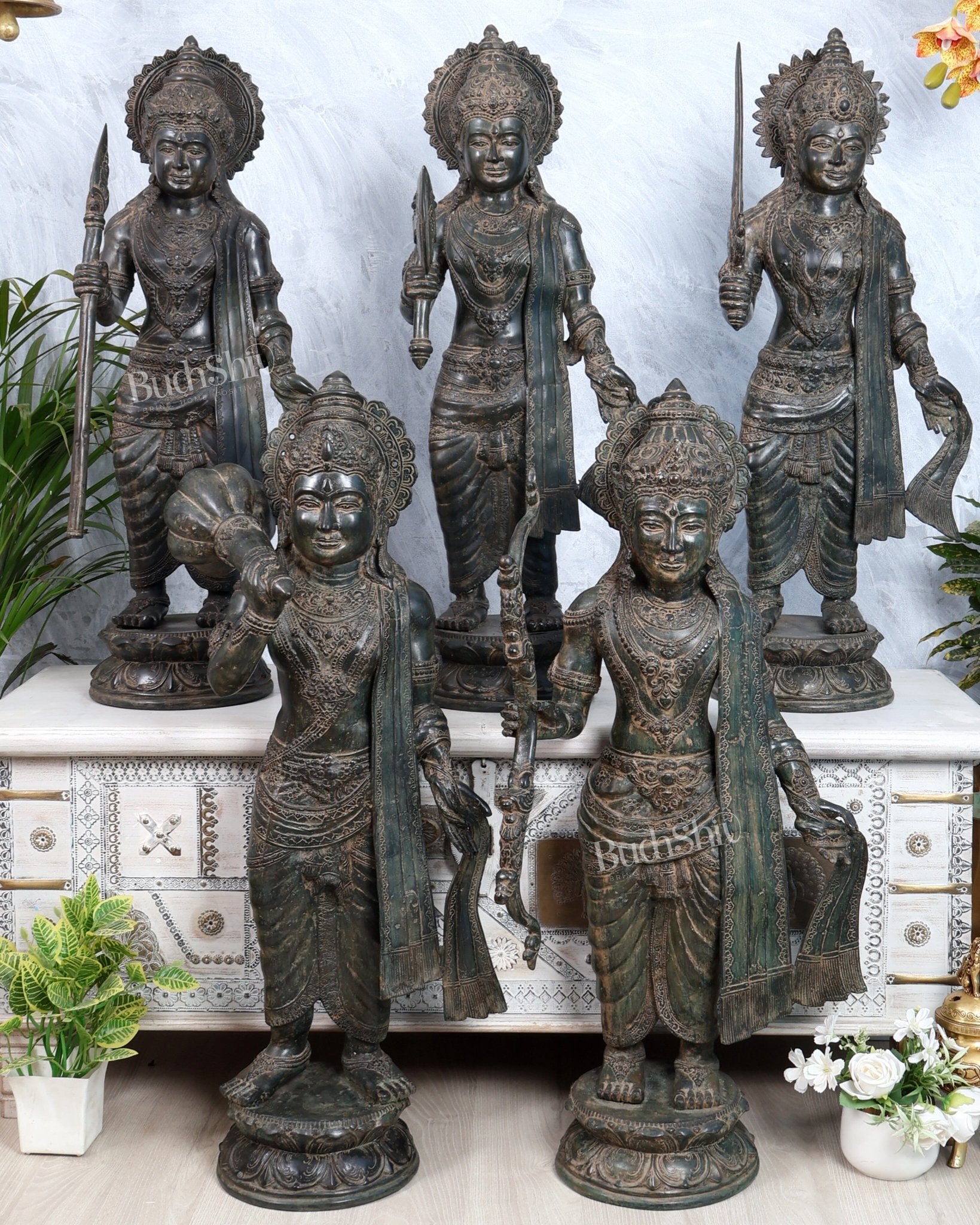 Bronze Pandava Brothers Sculpture Set | Mahabharata Warrior Statues (Set of 5) - Budhshiv.com