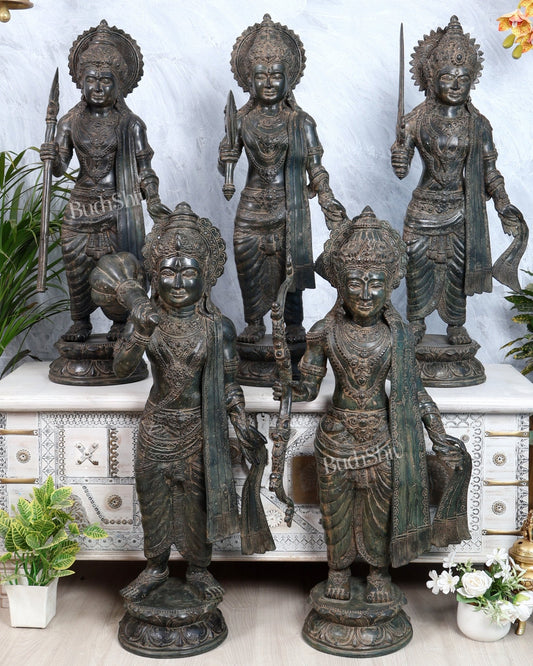 Bronze Pandava Brothers Sculpture Set | Mahabharata Warrior Statues (Set of 5) - Budhshiv.com