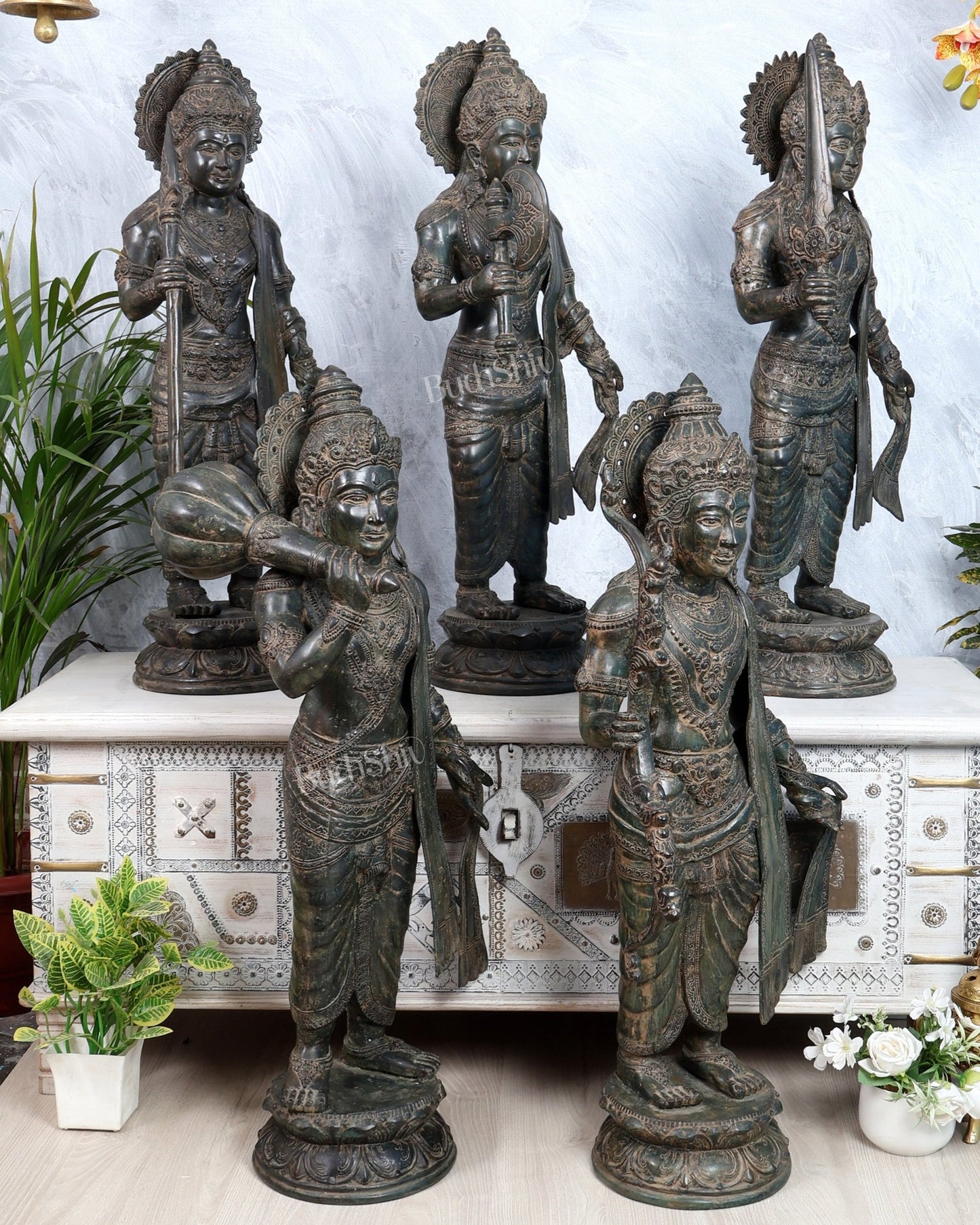 Bronze Pandava Brothers Sculpture Set | Mahabharata Warrior Statues (Set of 5) - Budhshiv.com