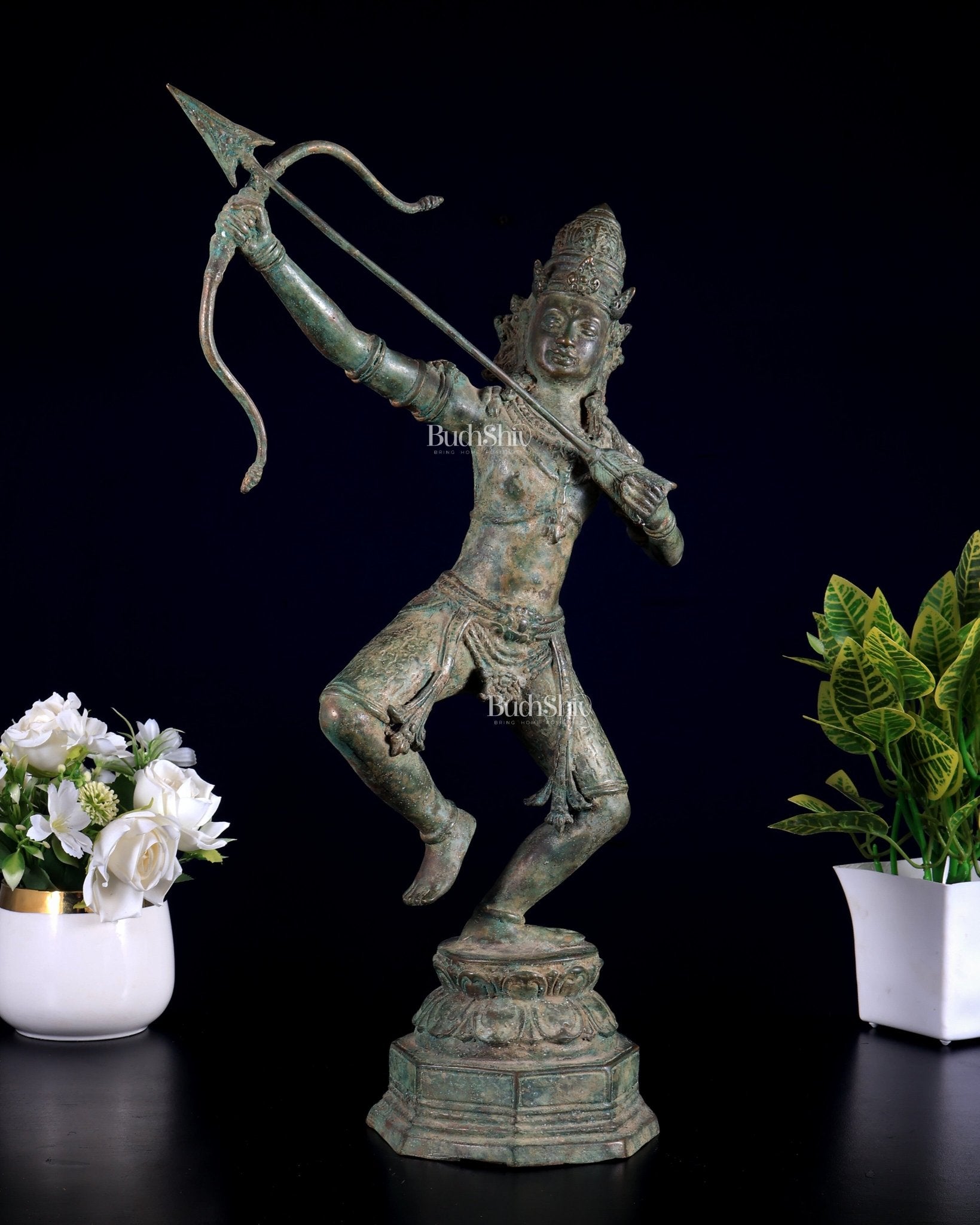 Bronze Rama Sculpture Shooting the final arrow | Height: 18 inch - Budhshiv.com