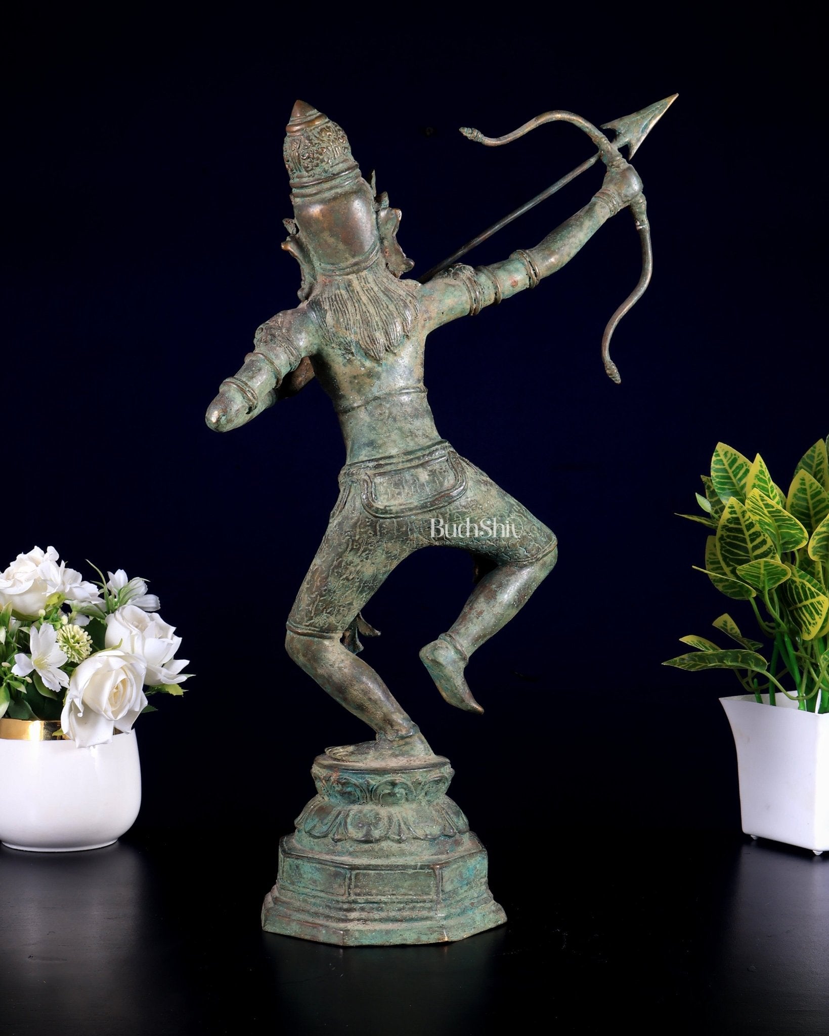 Bronze Rama Sculpture Shooting the final arrow | Height: 18 inch - Budhshiv.com