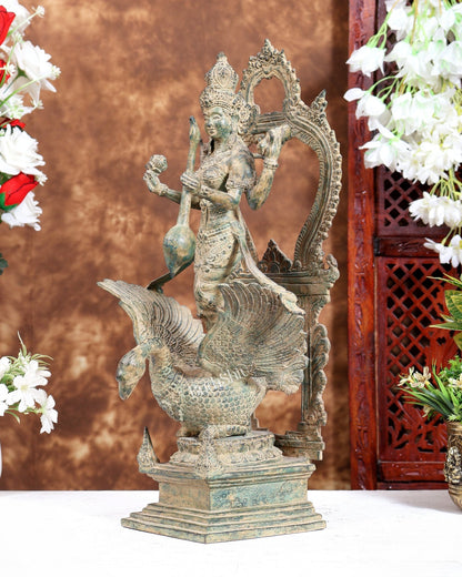 Bronze Saraswati Statue on Swan | Lost Wax Museum Grade Art - Budhshiv.com