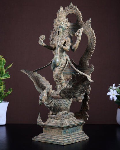 Bronze Saraswati Statue on Swan | Lost Wax Museum Grade Art - Budhshiv.com
