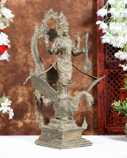 Bronze Saraswati Statue on Swan | Lost Wax Museum Grade Art - Budhshiv.com