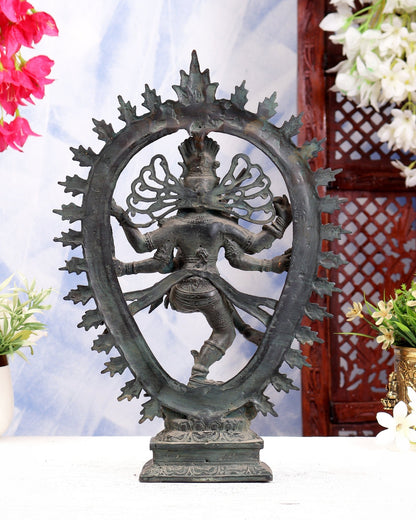 Bronze Sculpture: Dancing Shiva with 6 Arms and Trishul Nataraja | Height: 13.5 inch - Budhshiv.com