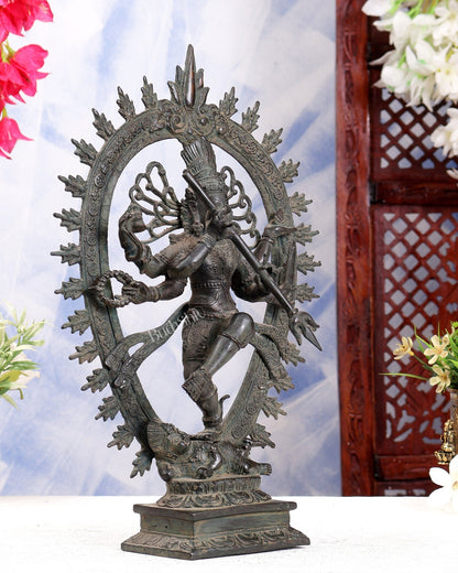 Bronze Sculpture: Dancing Shiva with 6 Arms and Trishul Nataraja | Height: 13.5 inch - Budhshiv.com