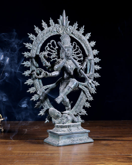 Bronze Sculpture: Dancing Shiva with 6 Arms and Trishul Nataraja | Height: 13.5 inch - Budhshiv.com