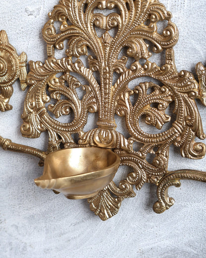 Bronze Shankh Chakra Wall Hanging Oil Lamp Diya – Traditional Divine Deepam 9 inch - Budhshiv.com