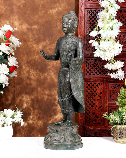 Bronze Standing Buddha Sculpture – Balinese Lost Wax Casted Spiritual Artefact 25 inch - Budhshiv.com