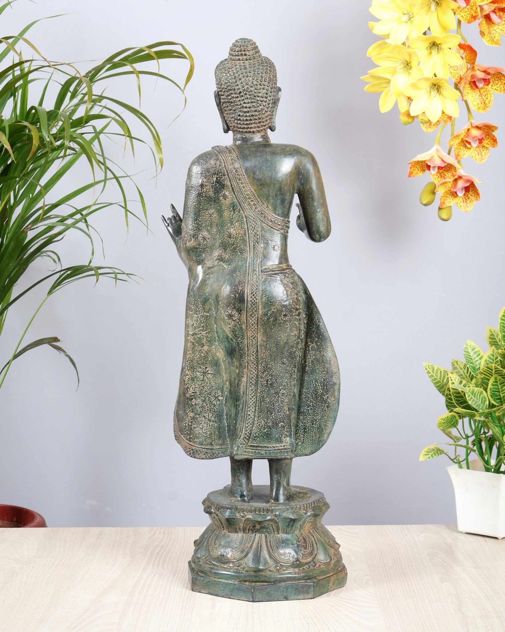 Bronze Standing Buddha Sculpture – Balinese Lost Wax Casted Spiritual Artefact 25 inch - Budhshiv.com