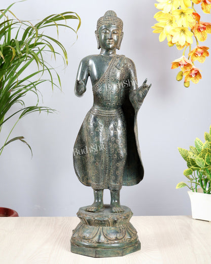Bronze Standing Buddha Sculpture – Balinese Lost Wax Casted Spiritual Artefact 25 inch - Budhshiv.com