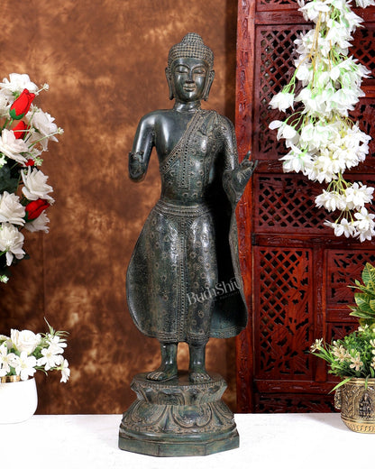 Bronze Standing Buddha Sculpture – Balinese Lost Wax Casted Spiritual Artefact 25 inch - Budhshiv.com