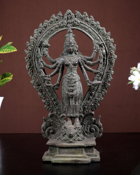 Bronze Standing Goddess Narayani Sculpture – Vintage Patina Finish - Budhshiv.com