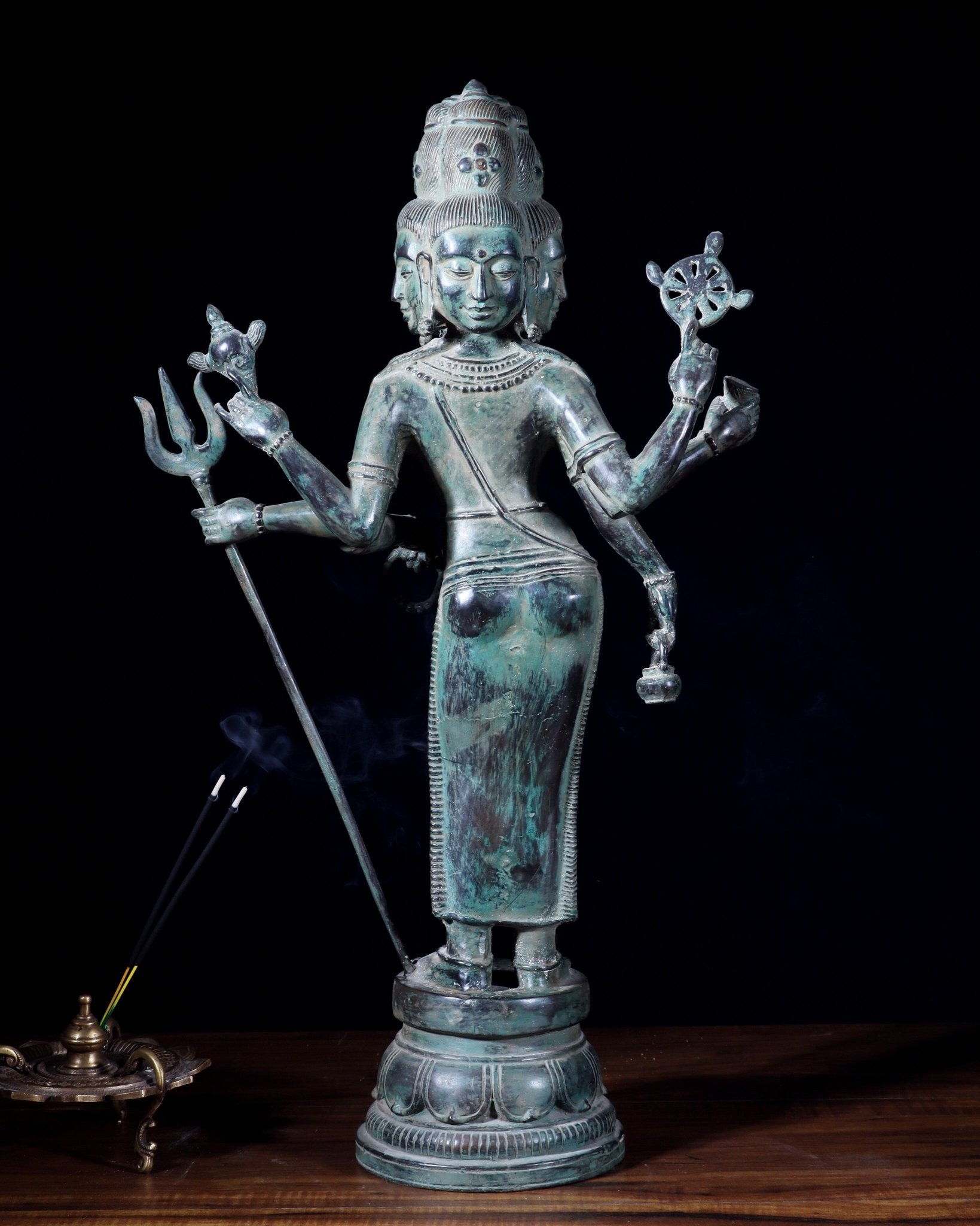 Bronze Standing Lord Brahma Statue 21.5" - Budhshiv.com