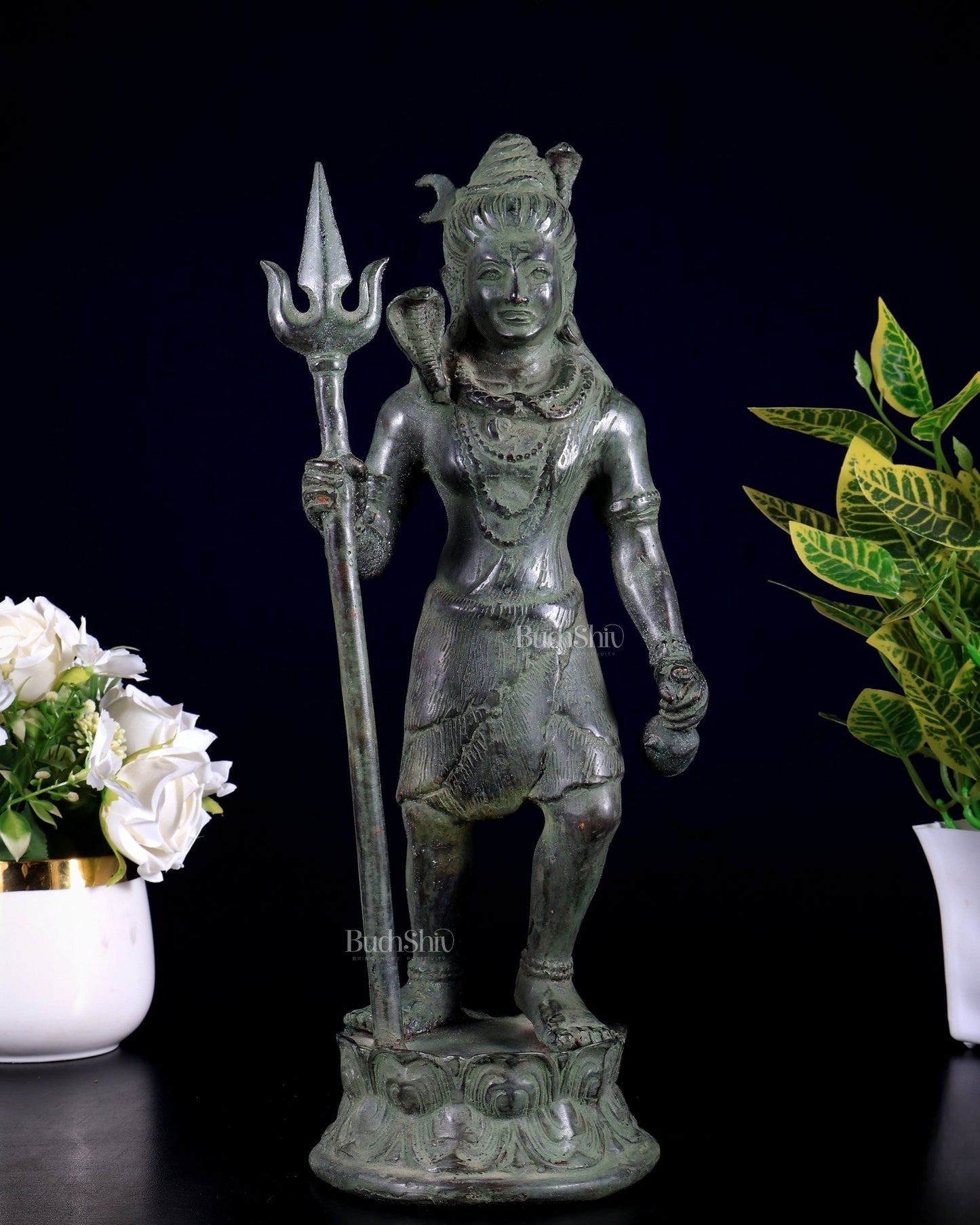 Bronze Standing Lord Shiva Sculpture 13.5" - Budhshiv.com