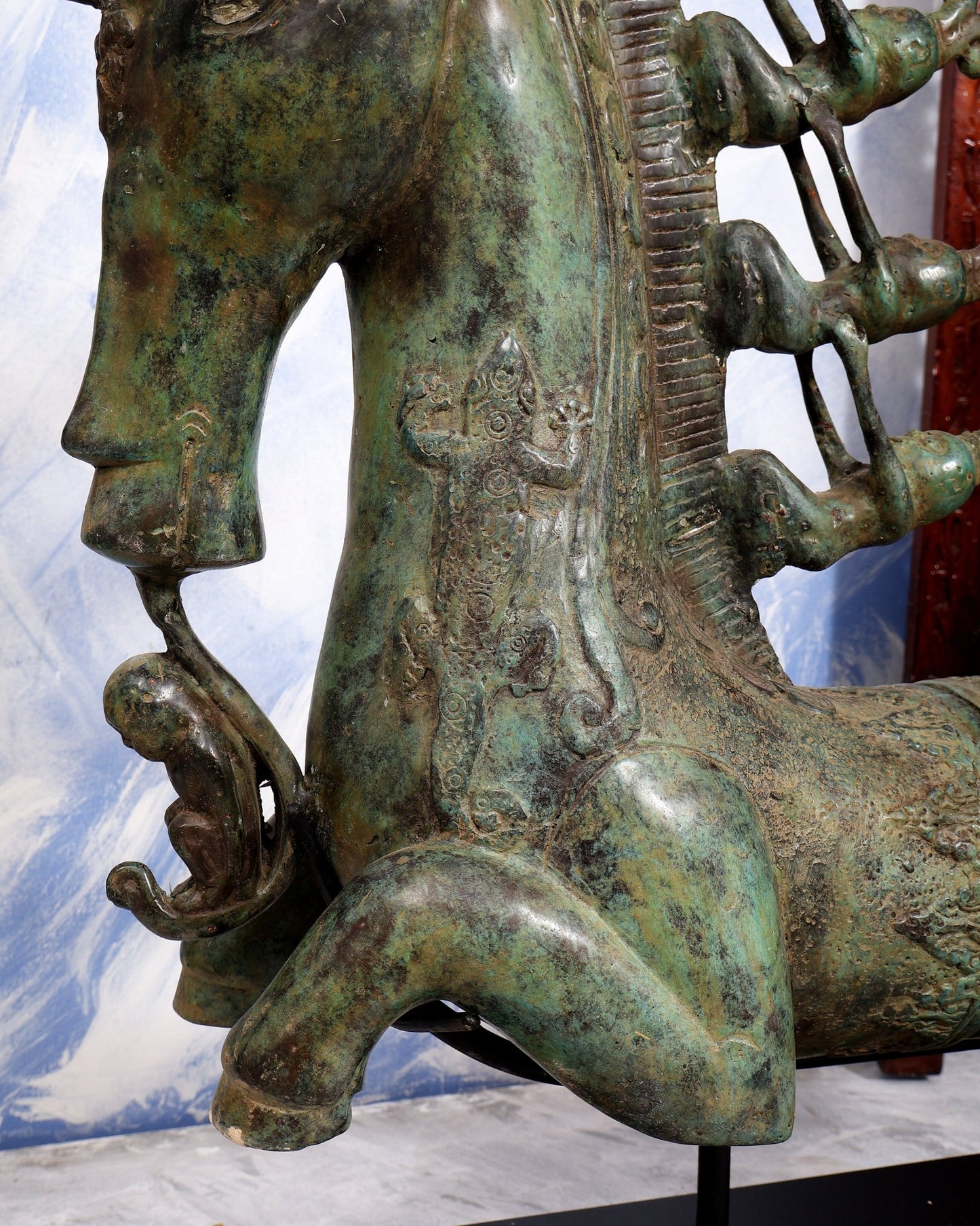 Bronze Sumatran Naga Morsarang | Batak Indonesia Mythological Sea Serpent | 8 Riders Ethnographic Sculpture - Budhshiv.com