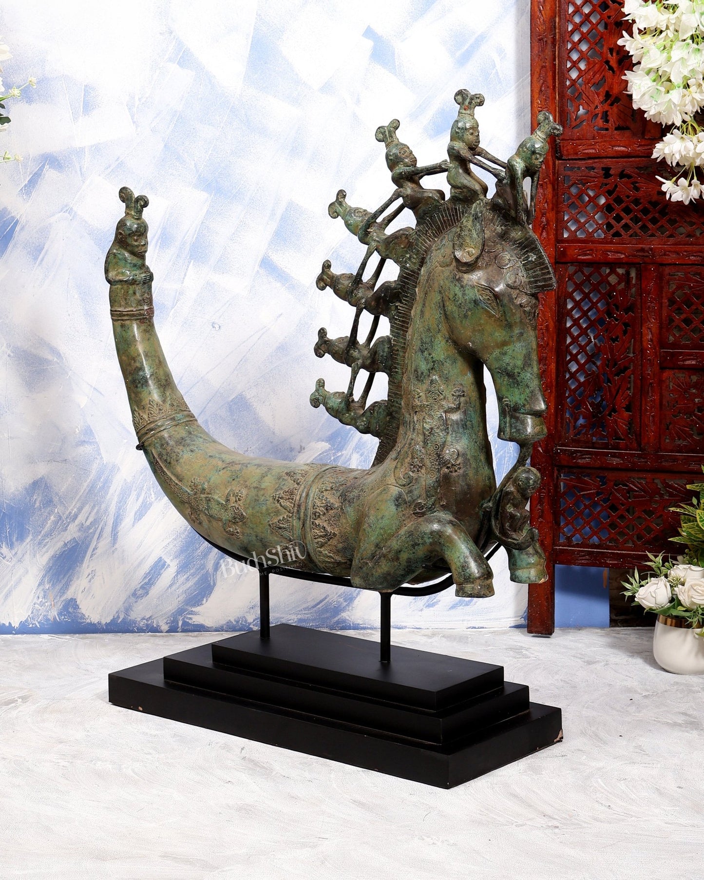 Bronze Sumatran Naga Morsarang | Batak Indonesia Mythological Sea Serpent | 8 Riders Ethnographic Sculpture - Budhshiv.com