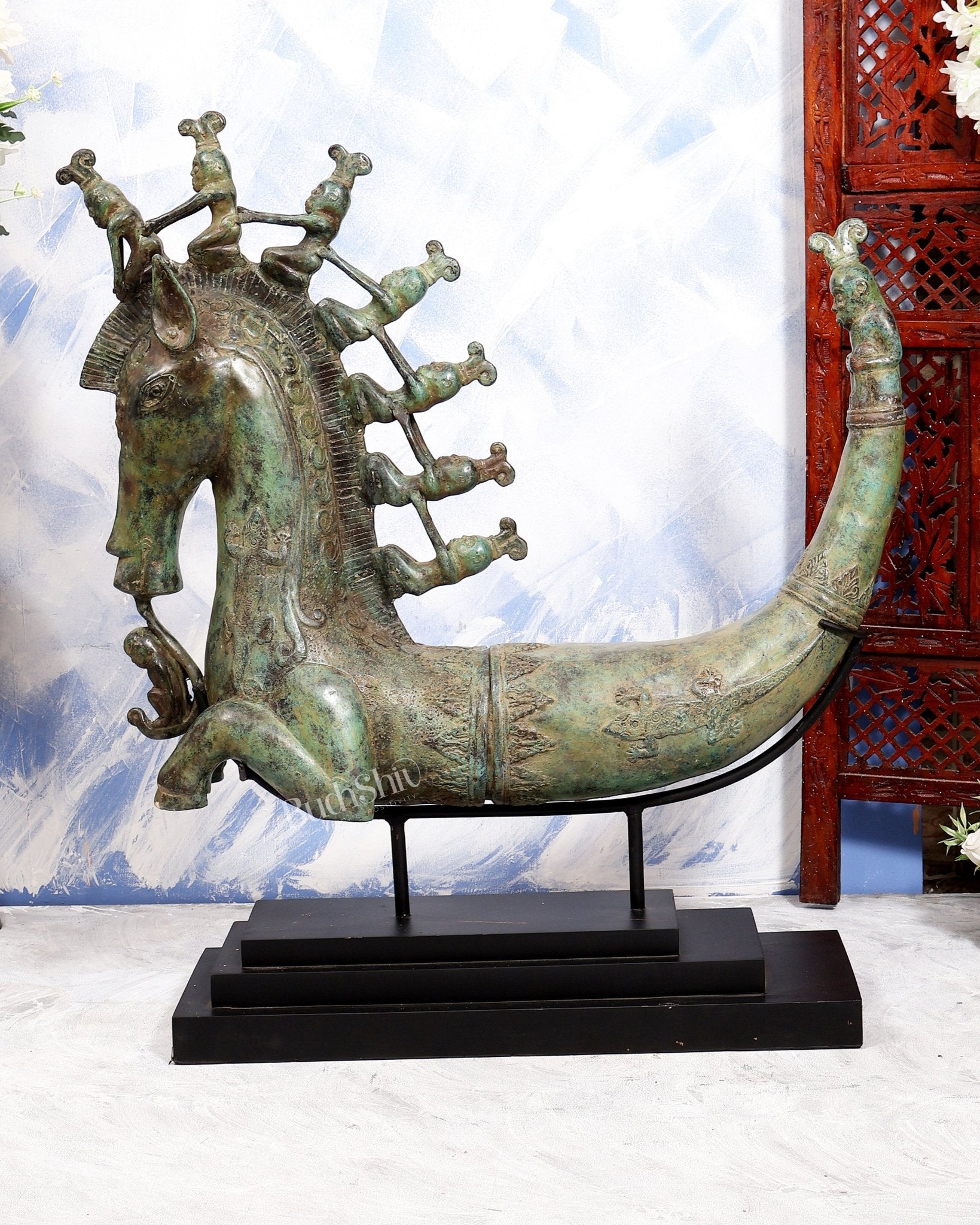 Bronze Sumatran Naga Morsarang | Batak Indonesia Mythological Sea Serpent | 8 Riders Ethnographic Sculpture - Budhshiv.com