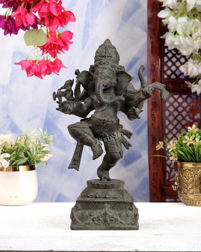 Bronze Trimukhi Dancing Ganesha Balinese Sculpture 13 inch - Budhshiv.com