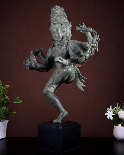Bronze Trimurti Sculpture Brahma Vishnu Mahesh | Lost Wax Patina Statue 25 Inch - Budhshiv.com