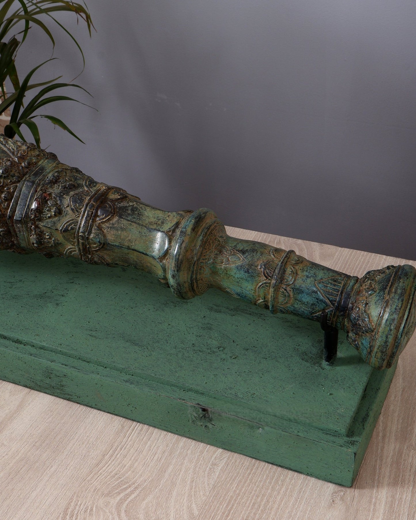 Bronze Vishnu Gada (Mace) Artefact – Lost Wax Casted Sacred Sculpture (22 Inch Width) - Budhshiv.com