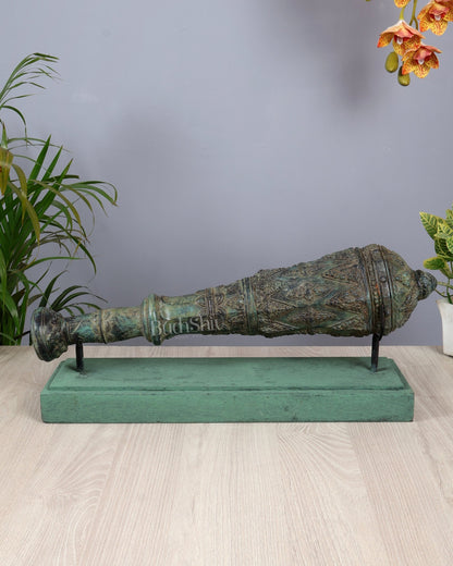 Bronze Vishnu Gada (Mace) Artefact – Lost Wax Casted Sacred Sculpture (22 Inch Width) - Budhshiv.com