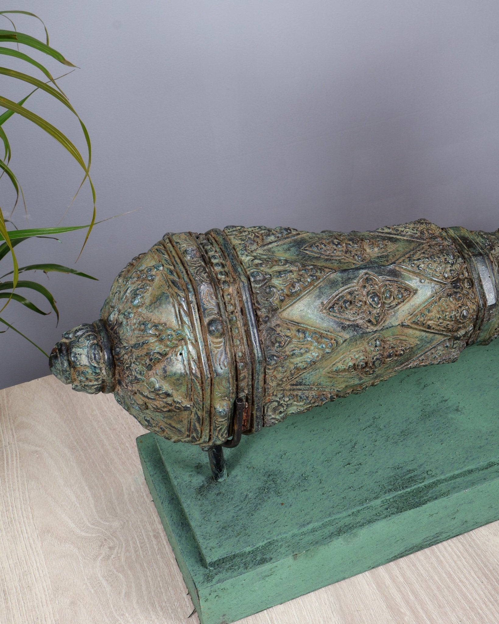 Bronze Vishnu Gada (Mace) Artefact – Lost Wax Casted Sacred Sculpture (22 Inch Width) - Budhshiv.com