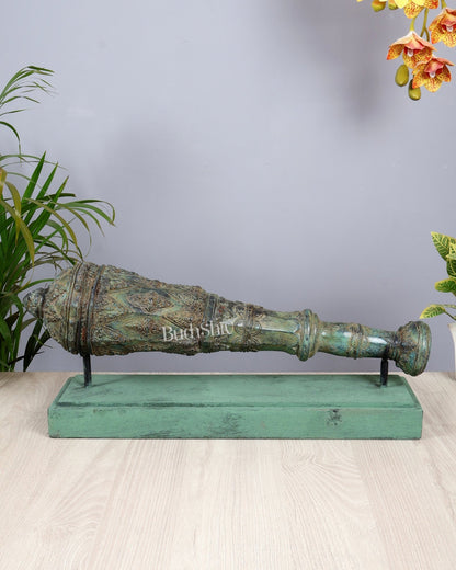 Bronze Vishnu Gada (Mace) Artefact – Lost Wax Casted Sacred Sculpture (22 Inch Width) - Budhshiv.com
