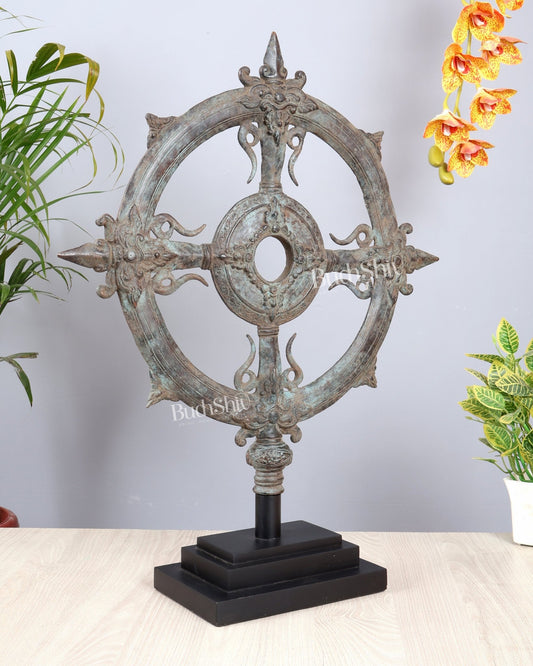 Bronze Vishnu Sudarshana Chakra Artefact – Lost Wax Casted Sacred Sculpture (26 Inch) - Budhshiv.com