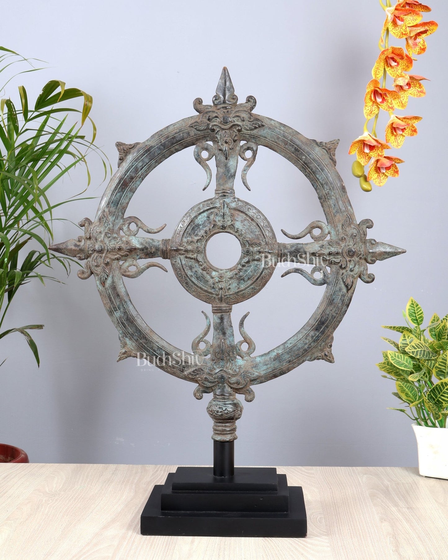 Bronze Vishnu Sudarshana Chakra Artefact – Lost Wax Casted Sacred Sculpture (26 Inch) - Budhshiv.com