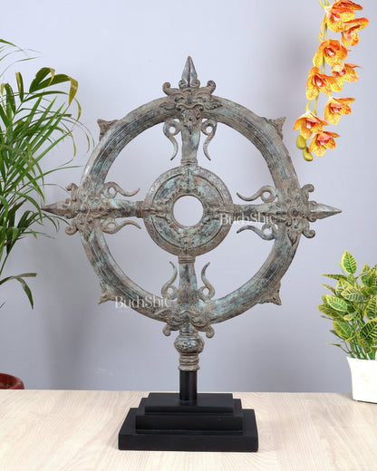 Bronze Vishnu Sudarshana Chakra Artefact – Lost Wax Casted Sacred Sculpture (26 Inch) - Budhshiv.com
