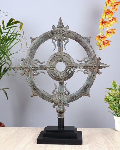 Bronze Vishnu Sudarshana Chakra Artefact – Lost Wax Casted Sacred Sculpture (26 Inch) - Budhshiv.com