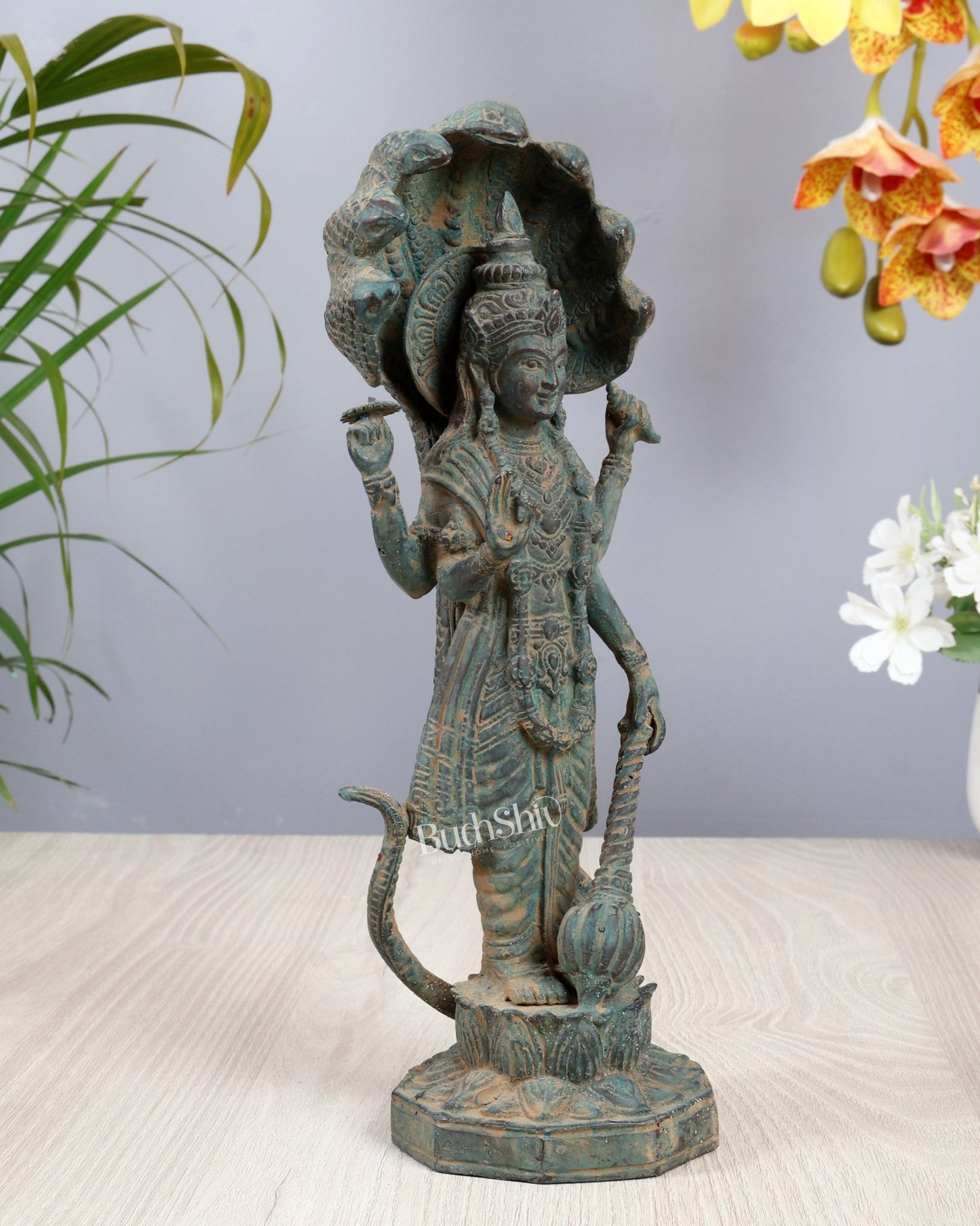 Bronze Vishnu with Sheshanaag 11" Balinese Statue - Budhshiv.com