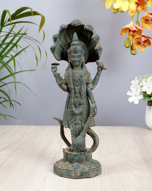Bronze Vishnu with Sheshanaag 11" Balinese Statue - Budhshiv.com