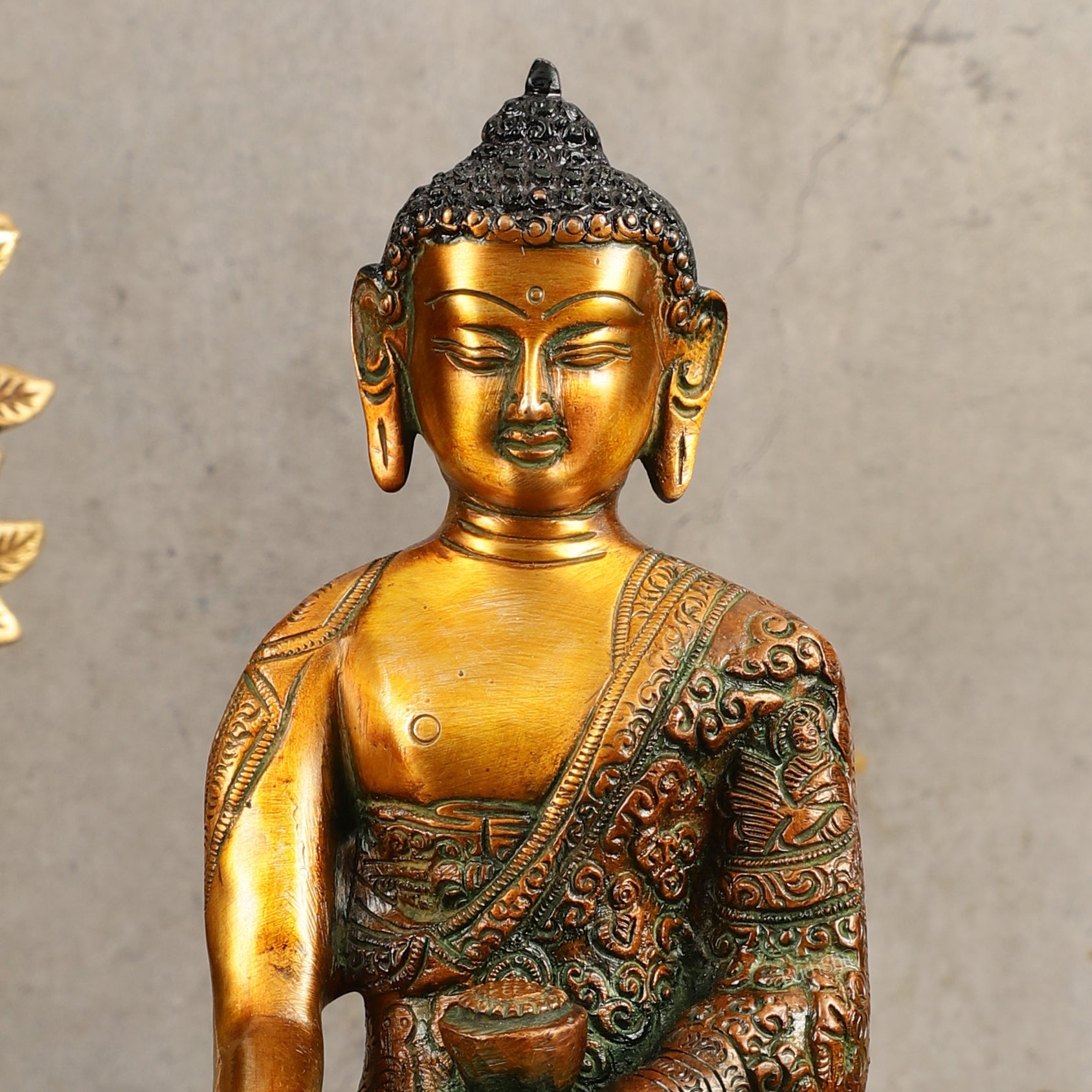 Buddha Bhumisparsha Life Story Engraved Statue - Dual Tone, 9" Height - Budhshiv.com